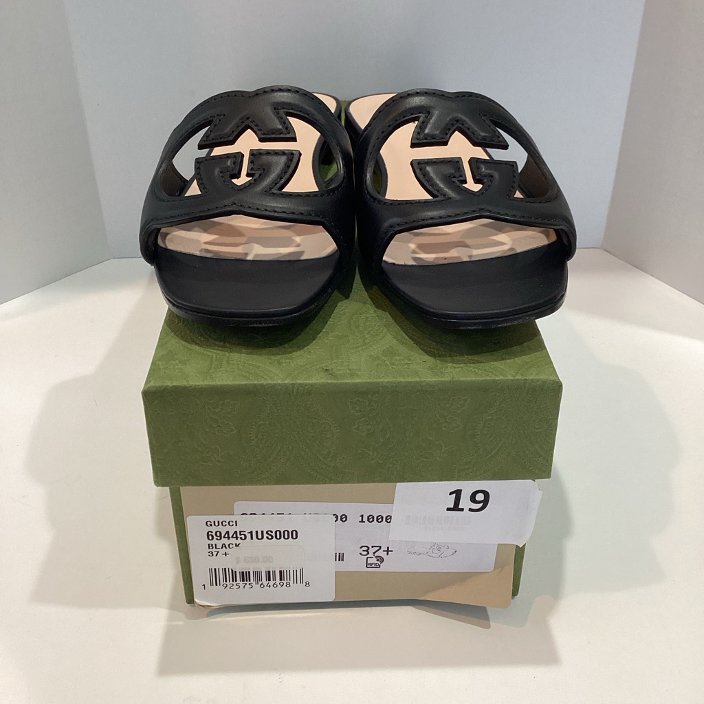 Gucci Cut-Out Leather Slides Sz 37.5